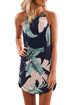 Sexy Palm Tree Leaf Print Navy Sleeveless Dress